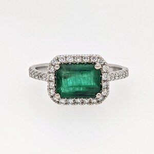 1.2cts Ethiopian Emerald Ring in Solid 14K White Gold with NaturaL Diamond Halo